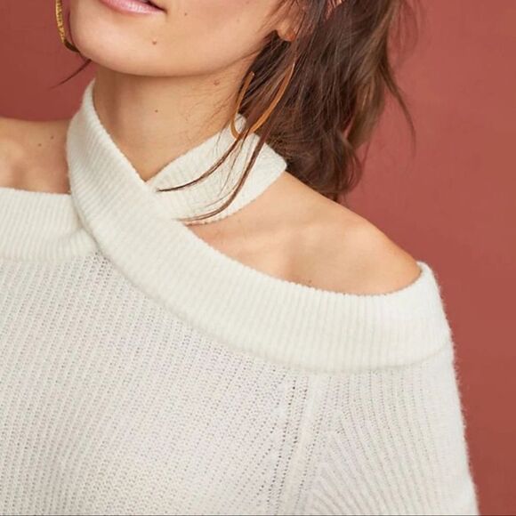 ANTHROPOLOGIE MOTH Cross Front Pullover Sweater Ivory Cream Women’s Size XS - Picture 3 of 9